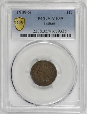1909-S Indian Head Cent 1c PCGS VF35, Key Date [BN335] - Image 1 of 4