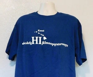 Kauai HI Alphabet Graphic Hawaii Tee Shirt XL Blue by Alstyle 100% Cotton - Picture 1 of 5