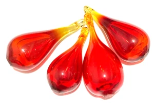 RED STRAW GRADIENT MURANO GLASS DROP PENDANT, 70MM, HANDMADE - Picture 1 of 4