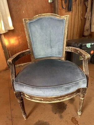 King French Louis XVI Blue Velvet Chair  - Image 1 of 3