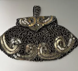 Vintage goldene und schwarze Abendgeldbörse mit Perlen und Pailletten Belgien - Bild 1 von 6