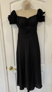 Brillt Black L Sweetheart Neck Off On Shoulder Party Dress MIdi Short Sleeve Tie - Picture 1 of 10