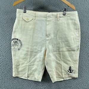 Vintage Polo Ralph Lauren Mens 34 Ivory Chino Shorts Linen Silk Nautical