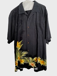 Tommy Bahama Silk Aloha Hawaiian Shirt Size L Grey Floral Tropical Button Front - Picture 1 of 15