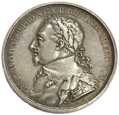 1832 SILVER SWEDEN KINGDOM GUSTAV II ADOLF 200TH ANNIVERSARY OF DEATH 42MM MEDAL - Image 1 of 2