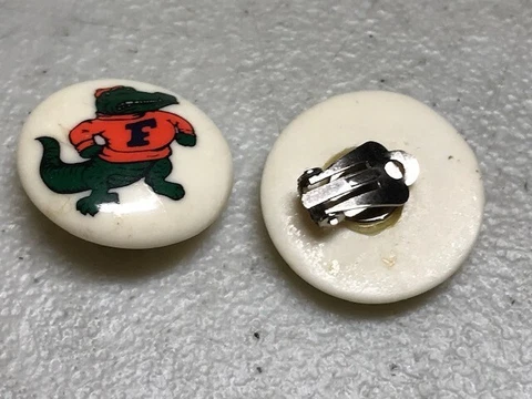 Lot Of 2 Pair Florida Gators Logo Button Football Clip On Earrings Cover