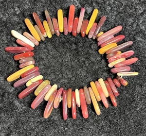 Australian Mookaite Stretch Bracelet Burgundy Gold Stone Variegated Beads Flat - Picture 1 of 4