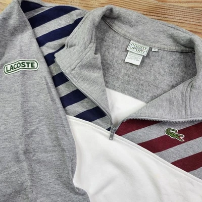 Sudadera deportiva LACOSTE con cremallera 1/4 para hombre 6 blanco gris bloque de color a rayas cuello falso Foto 1 de 4