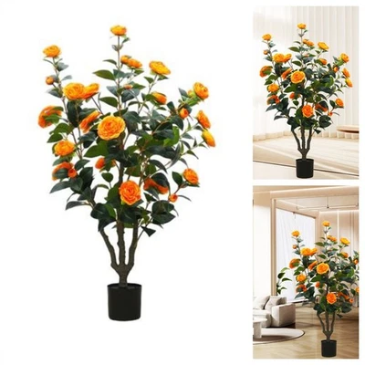 3.28 Feet Camellia Artificial Plants With Planter Realistic Faux Floral Plant Bl - Image 1 of 4