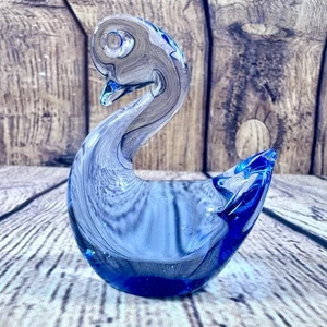 Vintage Small Handblown Glass Swan Blue in color Paper Weight - Picture 1 of 9