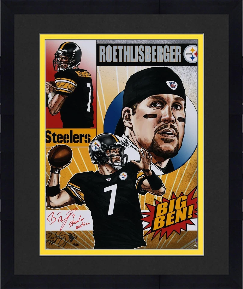В рамке Ben Roethlisberger Steelers подпись 16 x 20 печати w/Insc - Брайан Конг LE 10 - Изображение 1 из 1