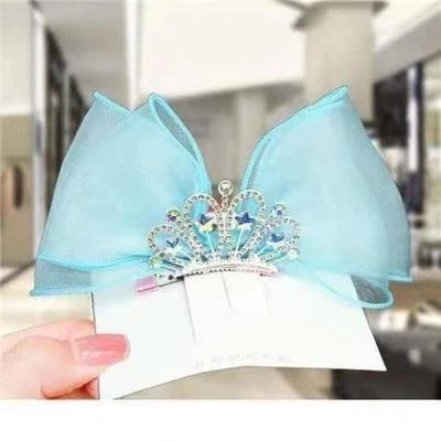Pastel Rainbow Hair Bows Gradient Color Princess Crown Hair Clips Standing Bowkn - Image 1 of 4