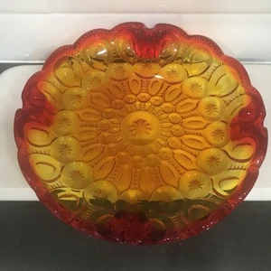 Amberina Moon and Star L. E. Smith Round 8¼" x 1½" Trinket/Ashtray Dish Glows - Picture 1 of 6