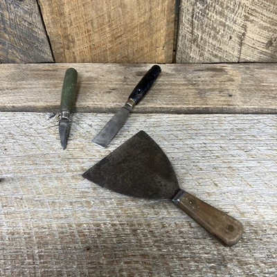 Lote rascador cuchillo masilla vintage mango de madera 1” y 5” herramienta rústica granja Foto 1 de 4