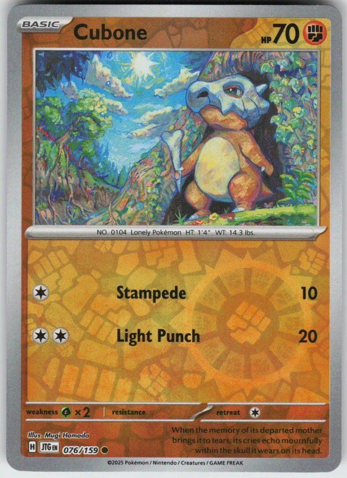 Reverse Holo Cubone 076/159 Common SV09: Journey Together NM - Image 1 of 1