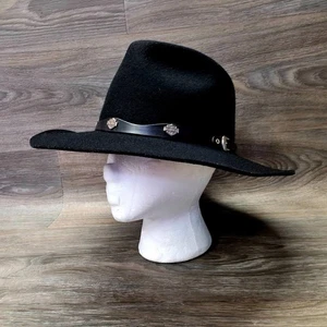 Harley Davidson Cowboy Hat Sz M Black Biker Western Wool Felt Metal Band USA - Picture 1 of 20