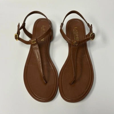 Sandalias para mujer Lauren Ralph Lauren Elmstead modernas marrón de piel para niños talla 7B Foto 1 de 4