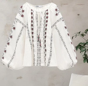 NWTZARA LONG SLEEVES EMBROIDERED VOLUMINOUS BLOUSE - Picture 1 of 5