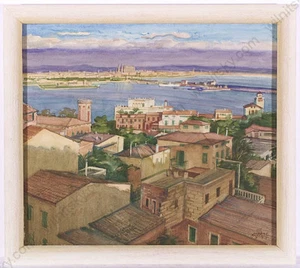 Albert Janesch (1889-1973) "View of Palma de Mallorca", 1955, Large Watercolor - Picture 1 of 6
