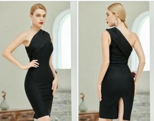 Women Dress Black One Shoulder Sleeveless Bodycon Club Celebrity Evening Party - Picture 1 of 13