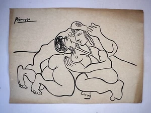Pablo Picasso + COA Original Drawing Vintage Art Painting on Paper Signed - Picture 1 of 3