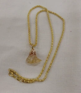 Estate Find! Women's Polished Stone Pendant on 18" Gold Necklace Signed 18k GP - Picture 1 of 3
