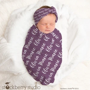 Name Swaddle Hat Personalized Girl Baby Shower Gift Headband Hospital Newborn - Picture 1 of 4