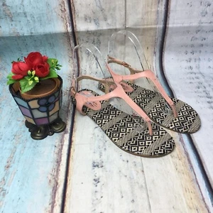 Charles Albert Tribal sole Size 7 Peach Leather upper Toe Sandals - Picture 1 of 4