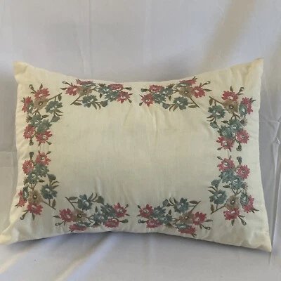 Laura Ashley Embroidered Pillow Cotton Floral Rectangular Cushion Garden 11x15 - Image 1 of 4