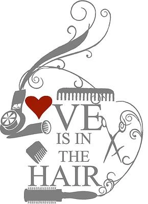Love is in the Hair наклейка парикмахер косметолог косметолог салон декор стены - Изображение 1 из 4