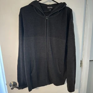 MICHAEL KORS Full Zip Hooded Sweater Men XL Grey Acrylic Wool Blend LN - Picture 1 of 7