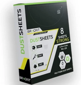 brackit 8-Pack, Large Plastic Dust Sheets for Decorating - 2.7m x 3.6m (12ftx 9 - Picture 1 of 8