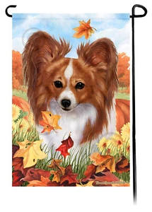 Falling Leaves Garden Flag - Red and White Papillon - Picture 1 of 1