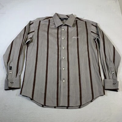 Рубашка мужская Sean John большая коричневая тональная диагональная в полоску хлопок размер LS на пуговицах спереди - Изображение 1 из 4