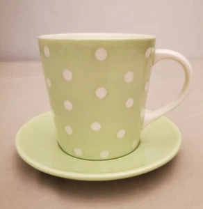 Starbucks Ceramic Coffee Mug Cup & Saucer Green Polka Dot 13oz 2006 - Picture 1 of 12