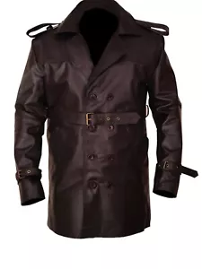 Mens Casual Sean Penn Mystic River Stylish Winter Genuine Leather Trench Coat - Picture 1 of 4