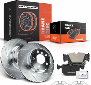 12.76 Inch (324Mm) Rear Drilled and Slotted Disc Brake Rotors + Ceramic Pads Kit - Picture 1 of 8