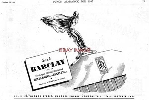 ADVERT Jack Barclay ROLLS-ROYCE 'Spirit of Ecstasy' Vintage 1946 Print Ad 727/08 - Picture 1 of 1