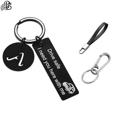 Drive Safe Keychain Mens A-Z Initial Letter Charm Key Rings Husband Xmas Gift - Image 1 of 4