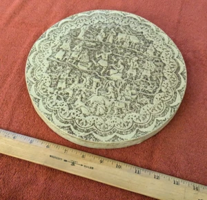 Vintage Plaster Storyboard Panel Pastoral Wall Art, Shallow Relief, 11" Round - Picture 1 of 2