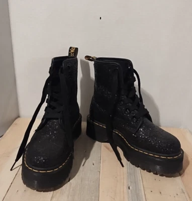 Dr Martens Molly Black Sparkly Glitter Quad Platform Chunky Boots size 7 EU 38  - Image 1 of 4
