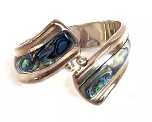 Sterling Silver Abalone Shell Wide Clamper Hinge Cuff Bracelet Taxco Mexico 60 g - Picture 1 of 11