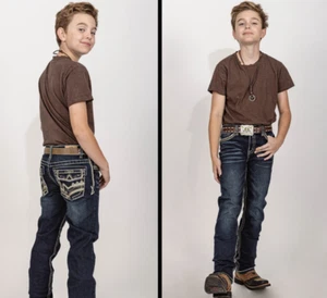Boys Western Blue Denim Blue Jeans Youth Size 6 or 8 Over Boot Skinny Fit 241K - Picture 1 of 7