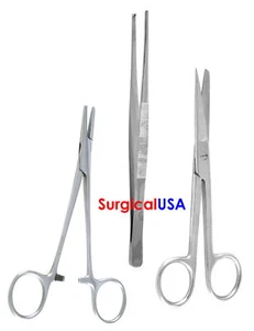 3er Set Allzweck Chirurgische Instrumente Nadelhalter Pinzette Schere - Bild 1 von 1