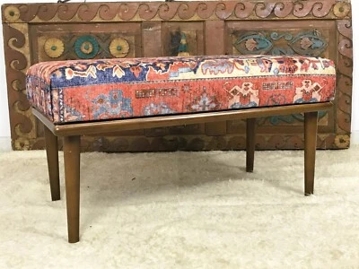 Handmade Kilim Upholstered Ottoman Footstool Piano Entryway Bedroom Bench - Image 1 of 4