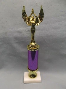 female victory trophy award holding a torch purple column marble base - Picture 1 of 1