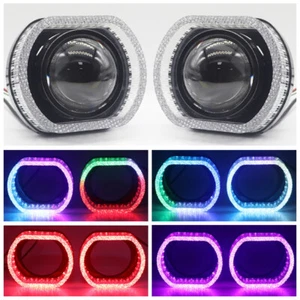 RGB Square LED Angel Eye Acrylic Shroud For Bi Xenon&LED Projector Lens Retrofit - Picture 1 of 14
