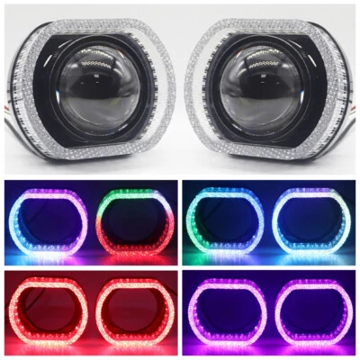 RGB Square LED Angel Eye Acrylic Shroud For Bi Xenon&LED Projector Lens Retrofit - Image 1 of 4