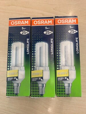 Joblot x3 Osram Dulux EL Longlife 5W=25W/827 E27 Warm White (H40) - Image 1 of 4