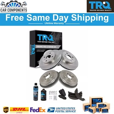 Kit de tambores y zapatas de freno de rotor de pastillas de cerámica delanteras y traseras TRQ con productos químicos para Yaris Foto 1 de 4